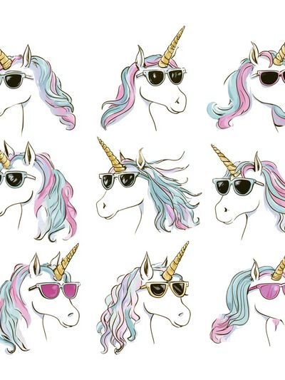 Pastel Unicorn Faces Illustration Poster. poster