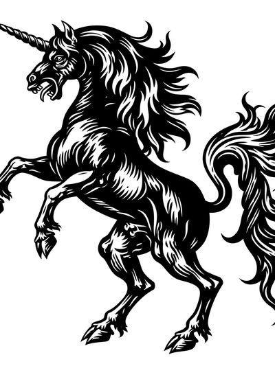Rearing Unicorn Black-White Poster. poster