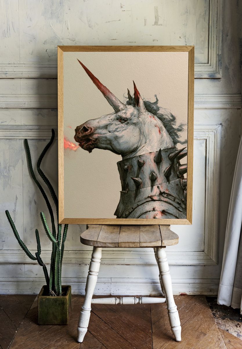 Spiked Unicorn Illustration Poster. room preview