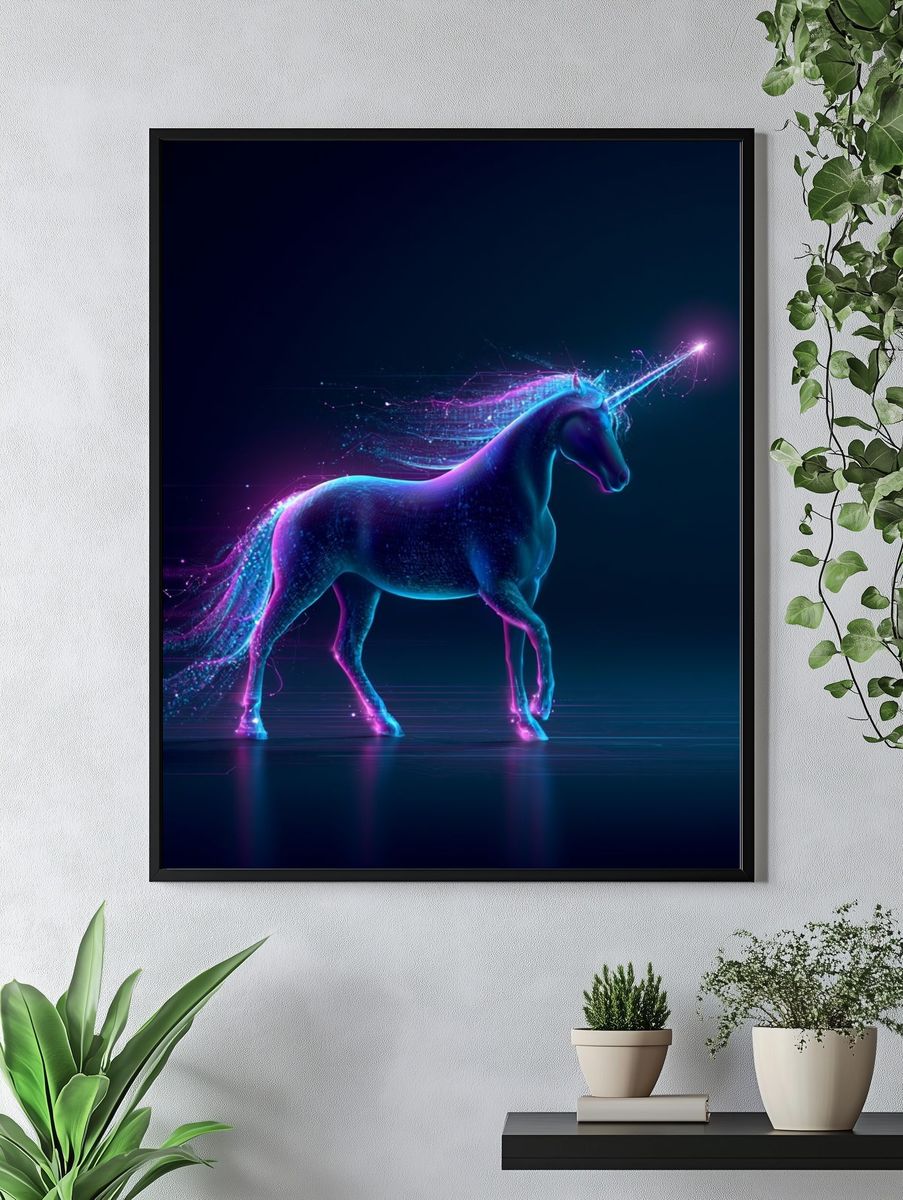 Neon Unicorn Digital Art Poster. — room view 4