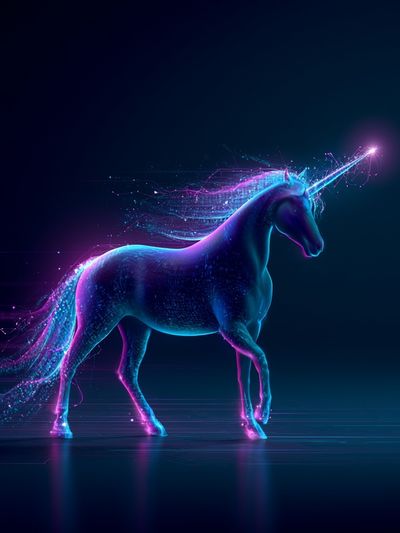 Neon Unicorn Digital Art Poster.