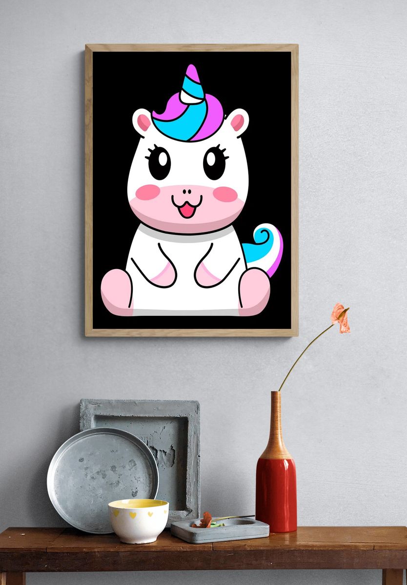 Cute Unicorn Illustration Poster. — room view 3