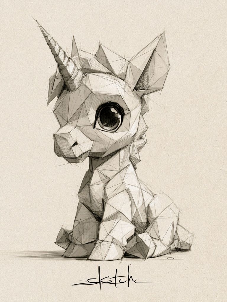 Low-Poly Unicorn Sketch Poster. poster — illustration art