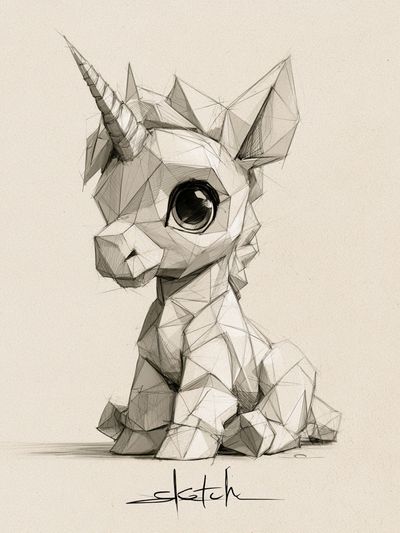 Low-Poly Unicorn Sketch Poster. poster