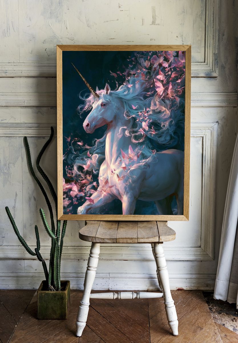 Enchanted Unicorn Digital Art Print. room preview