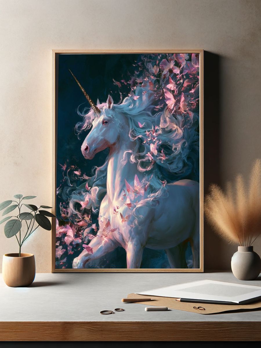 Enchanted Unicorn Digital Art Print. — room view 2