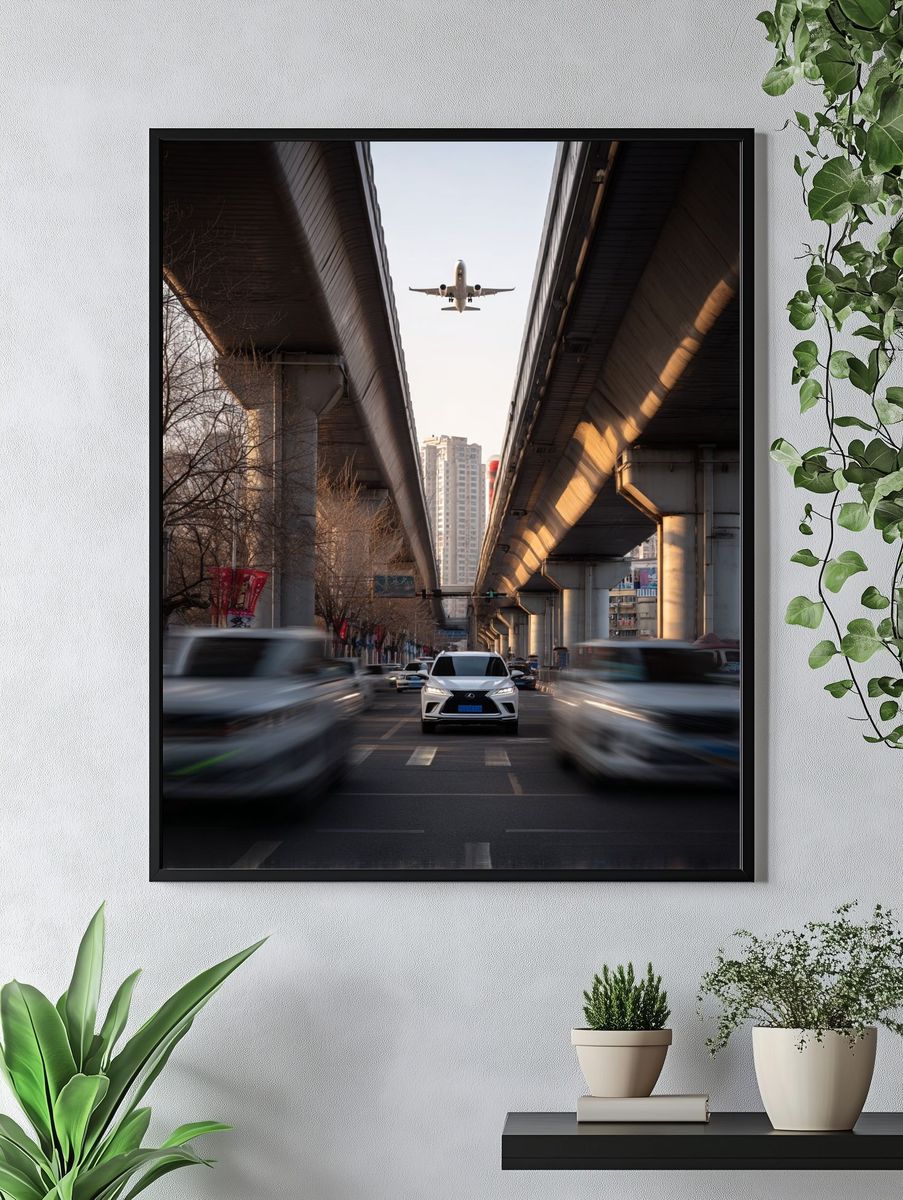 Urban Landscape with Airplane — Photography Print. — room view 4
