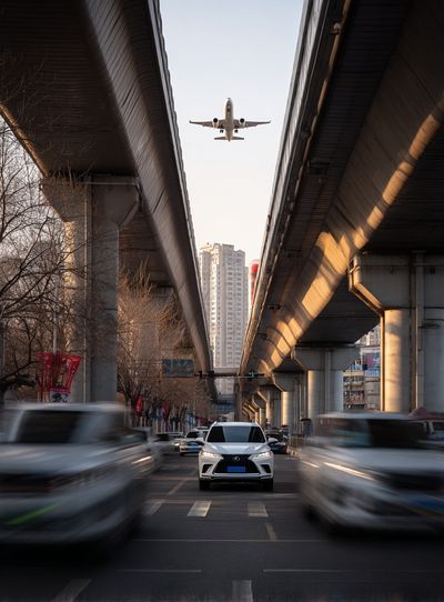 Urban Landscape with Airplane — Photography Print. poster print