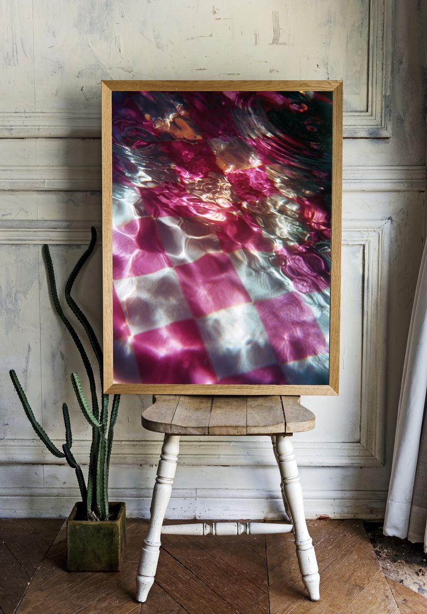 Underwater Pink Checkered Pattern Poster room preview