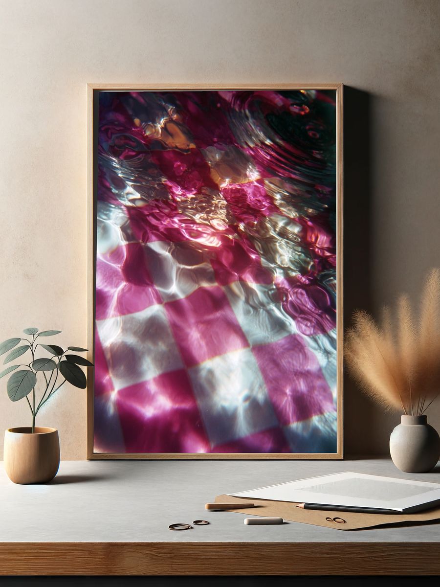 Underwater Pink Checkered Pattern Poster. — room view 2