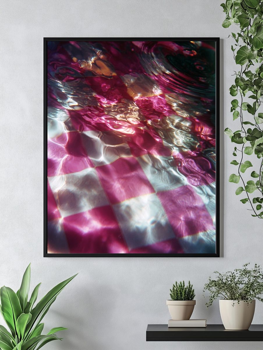 Underwater Pink Checkered Pattern Poster. — room view 4
