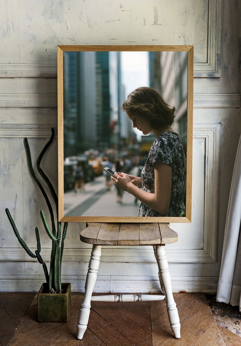 Urban Woman with Phone Photography Poster. — room view 1