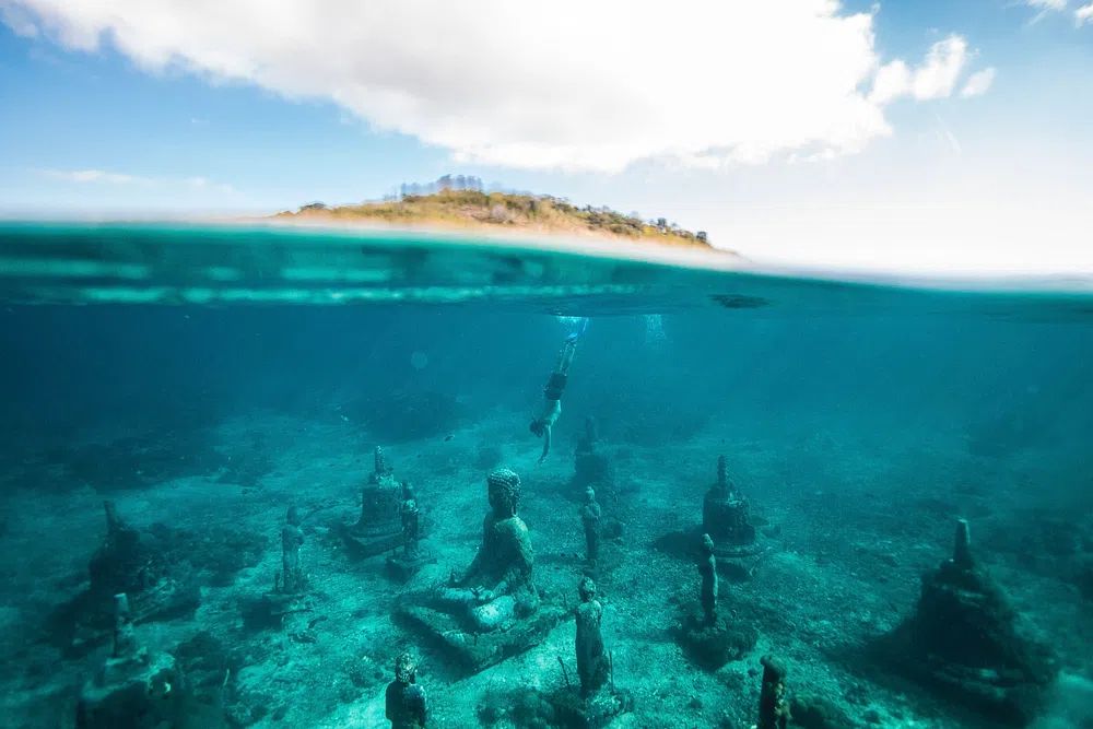 Underwater Buddha Statues — Photography Print. poster — photography art
