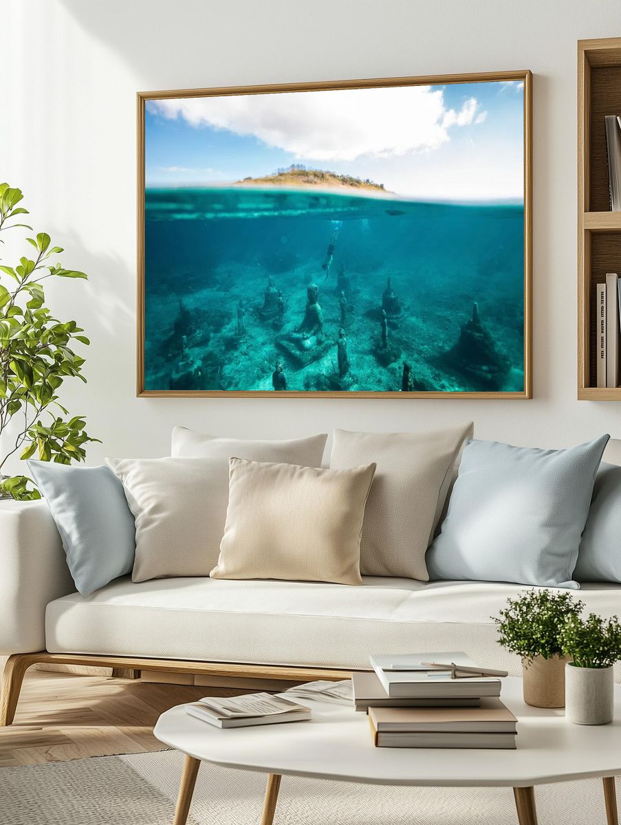 Underwater Buddha Statues — Photography Print. — room view 2