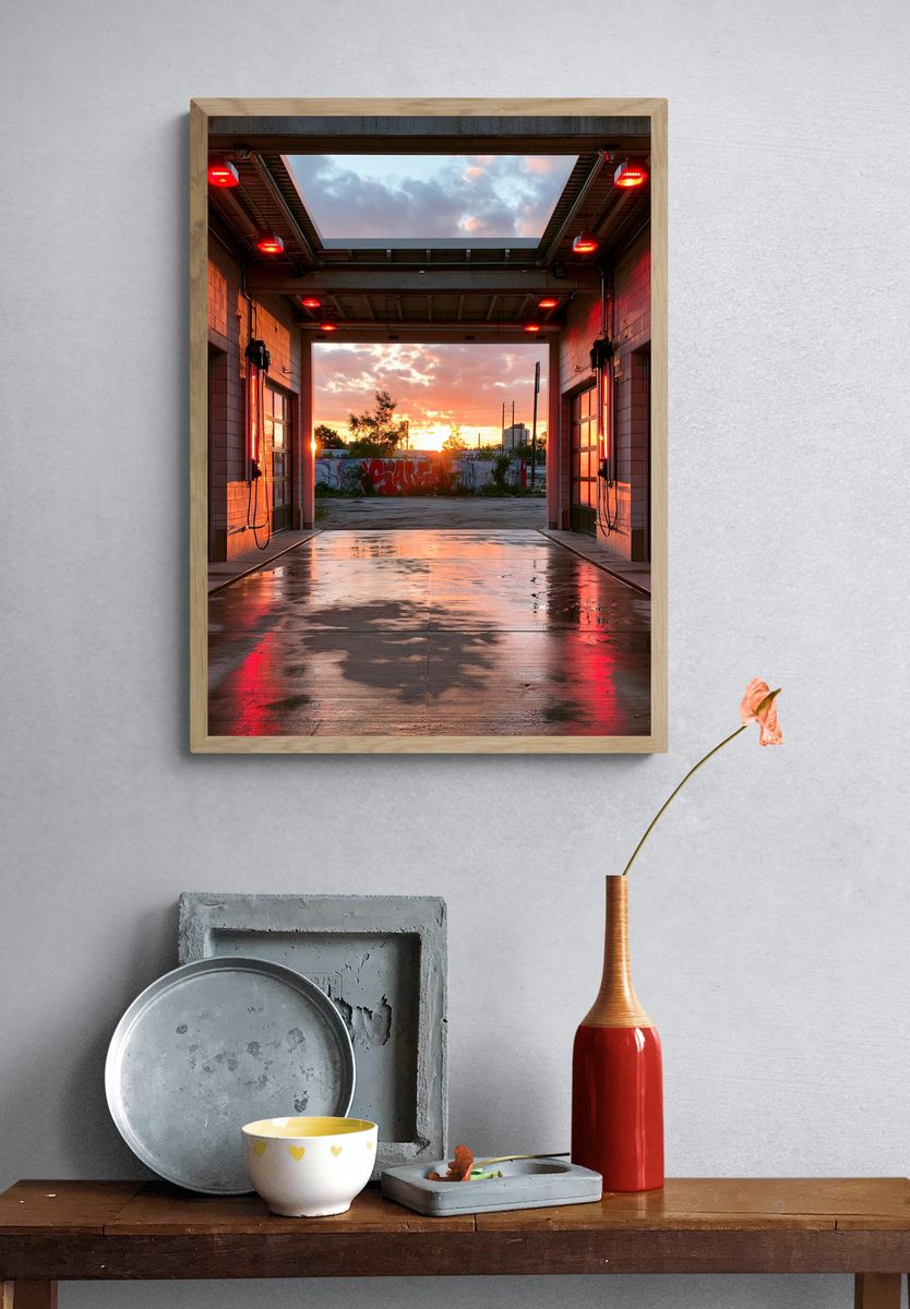 Urban Sunset Garage Photography Poster. — room view 3