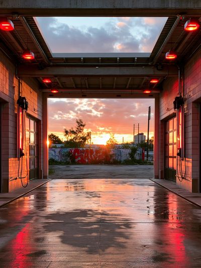 Urban Sunset Garage Photography Poster.