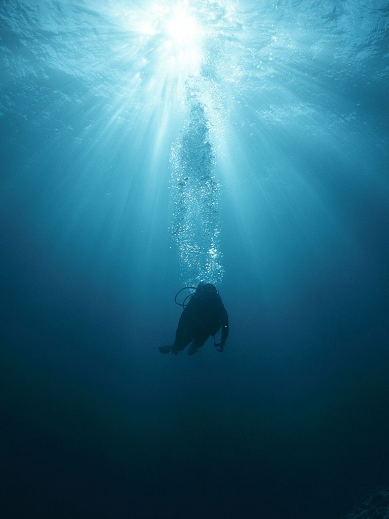 Underwater Diver Sunbeam Poster. poster — photography art