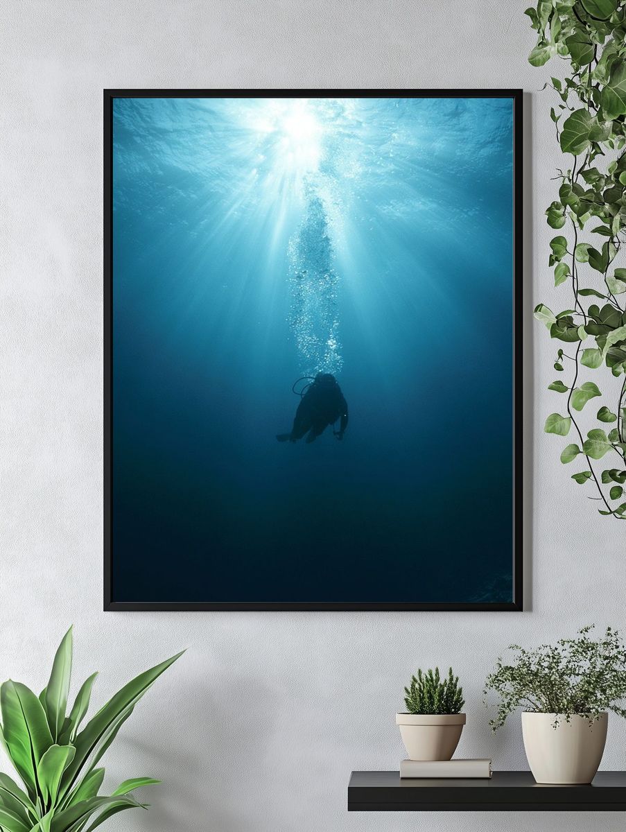 Underwater Diver Sunbeam Poster. — room view 4