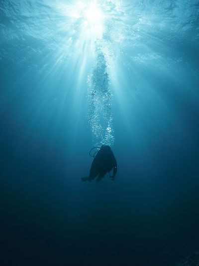 Underwater Diver Sunbeam Poster.