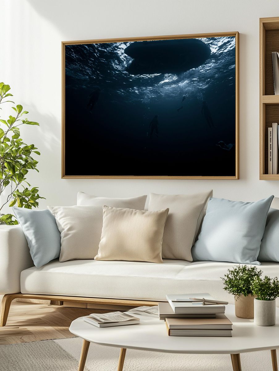 Underwater Swimmers Photography Poster. — room view 2