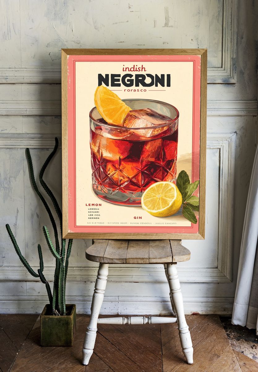 Negroni Cocktail Vintage Poster. room preview
