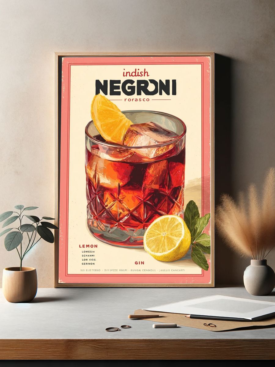 Negroni Cocktail Vintage Poster. — room view 2