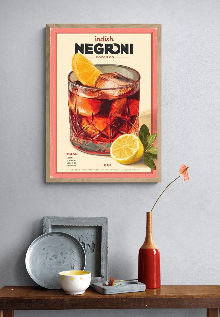 Negroni Cocktail Vintage Poster. — room view 3