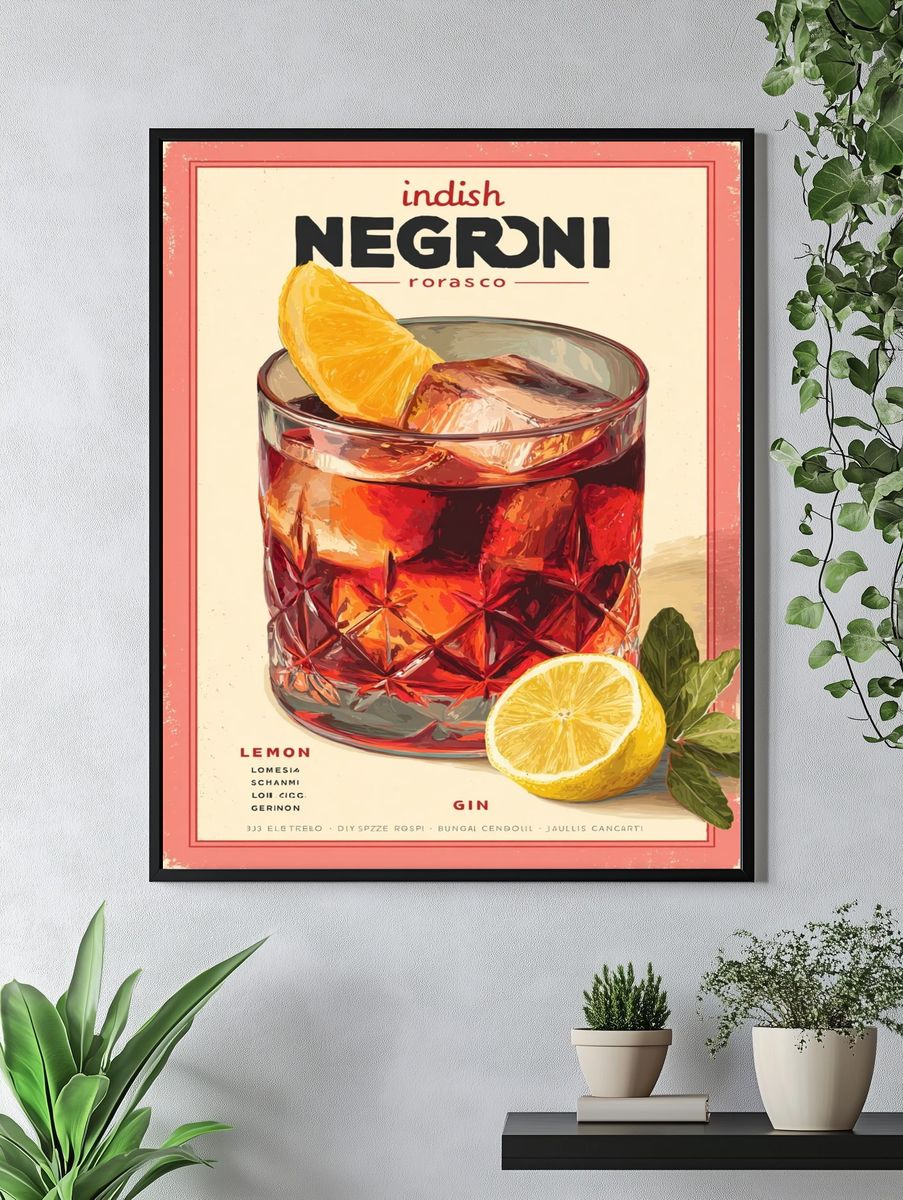 Negroni Cocktail Vintage Poster. — room view 4