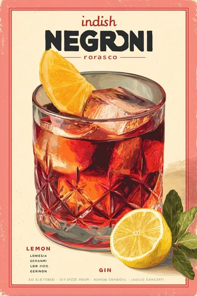 Negroni Cocktail Vintage Poster.