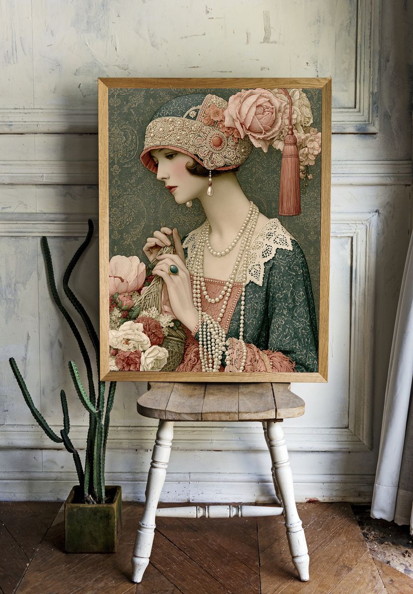 Art Deco Lady Portrait Poster. room preview