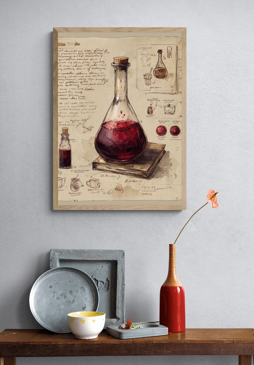 Alchemy Flask Watercolor Poster. — room view 3