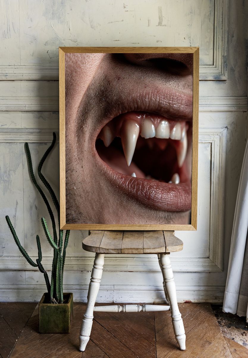 Vampire Fangs Portrait Print. — room view 1