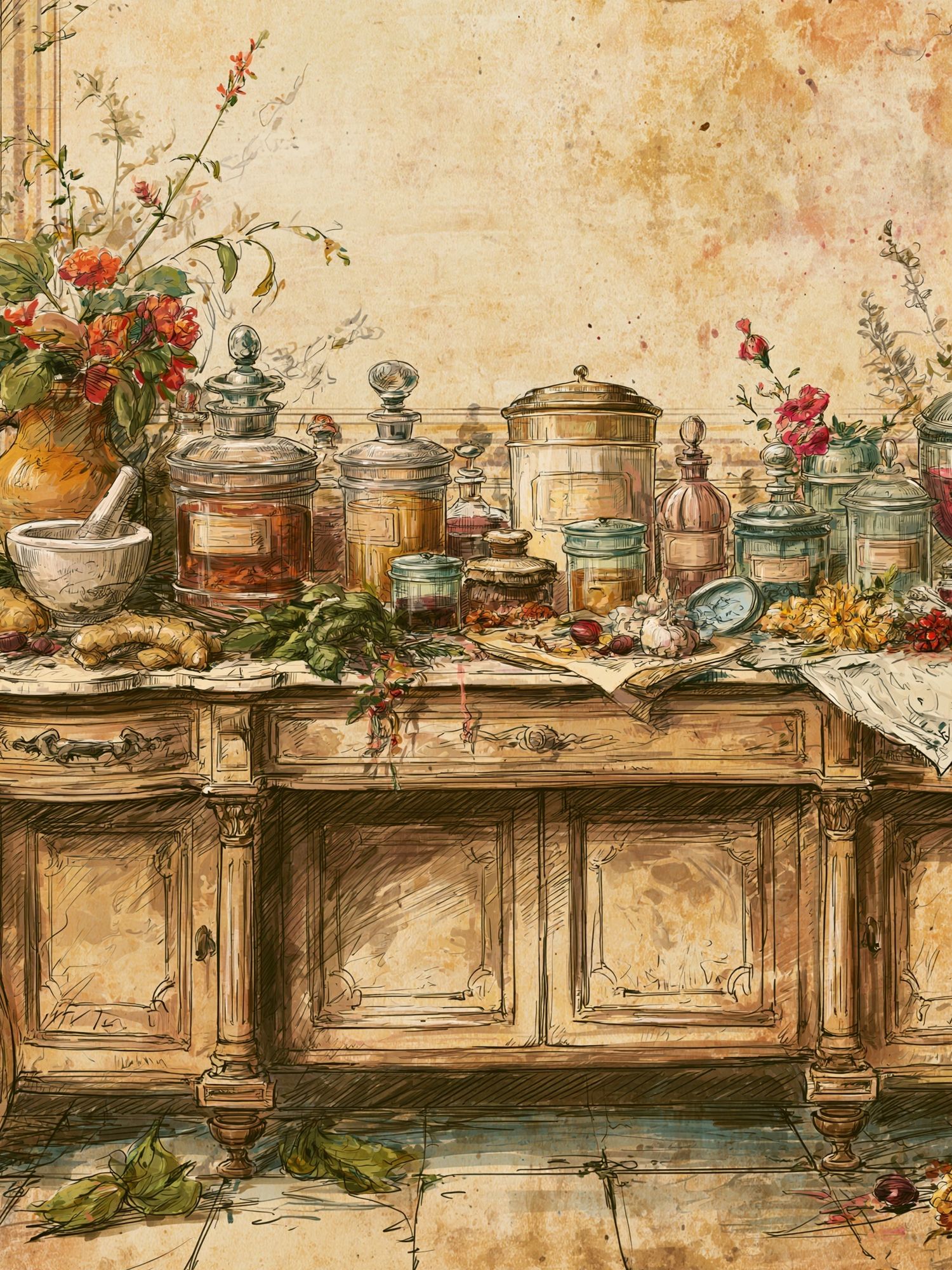 Vintage Apothecary Still Life Poster. poster detail