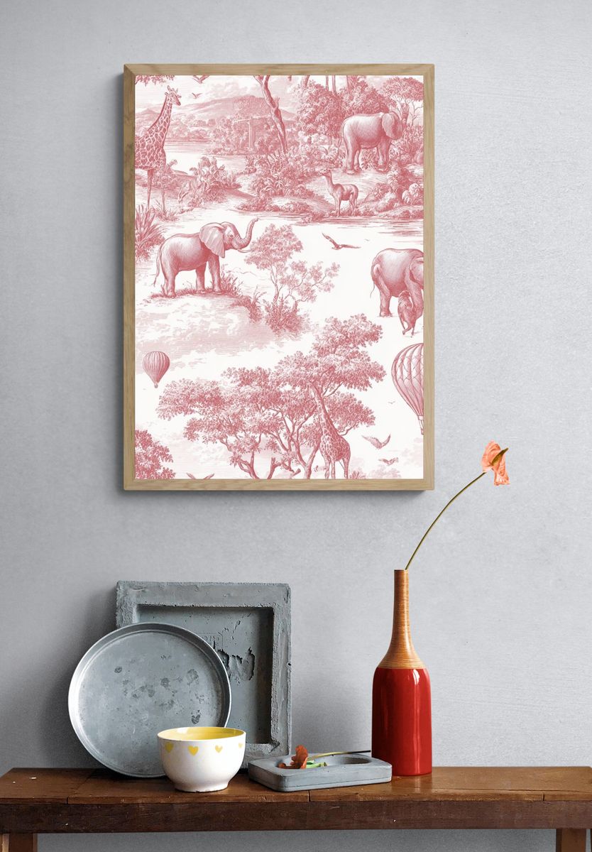 Safari Animals in Pink — Vintage Print. — room view 3