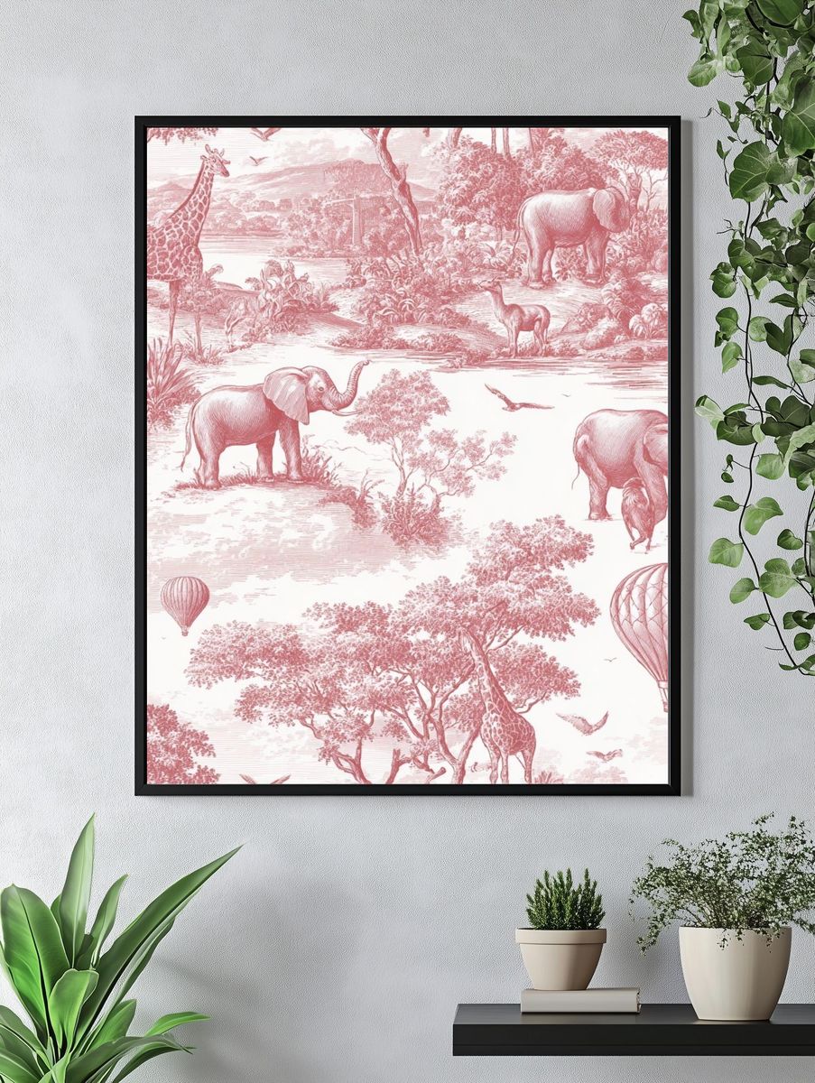 Safari Animals in Pink — Vintage Print. — room view 4
