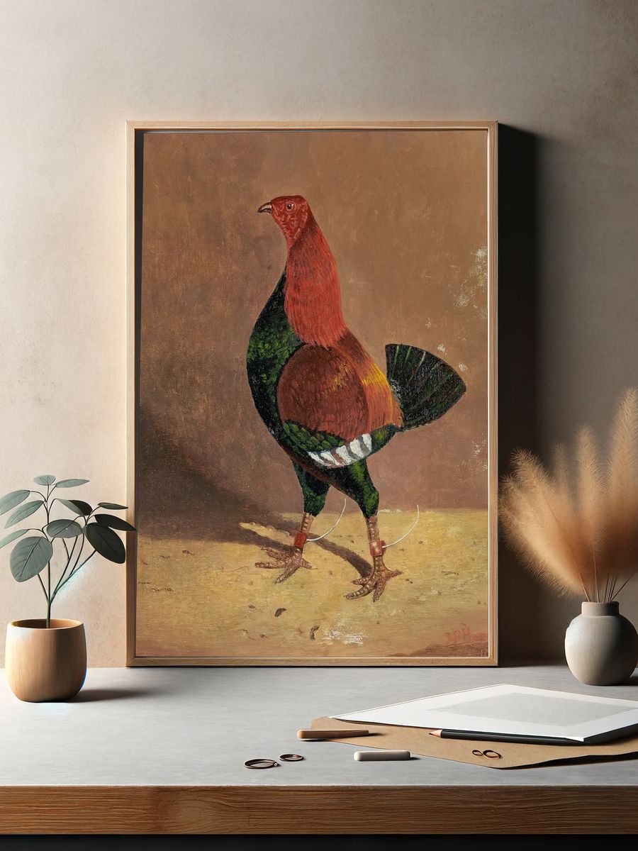 Colorful Rooster — Vintage Print. — room view 2