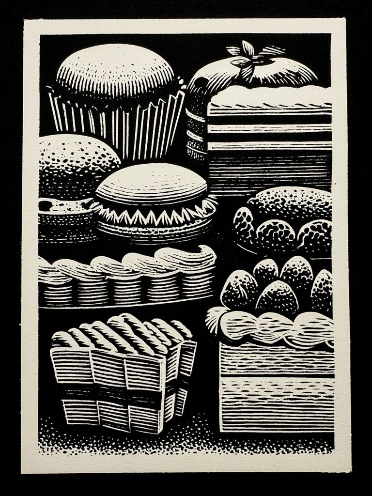 Vintage Cake Cuts Black-White Print. poster — vintage art