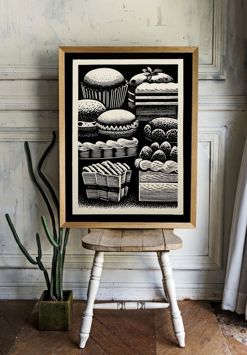 Vintage Cake Cuts Black-White Print room preview