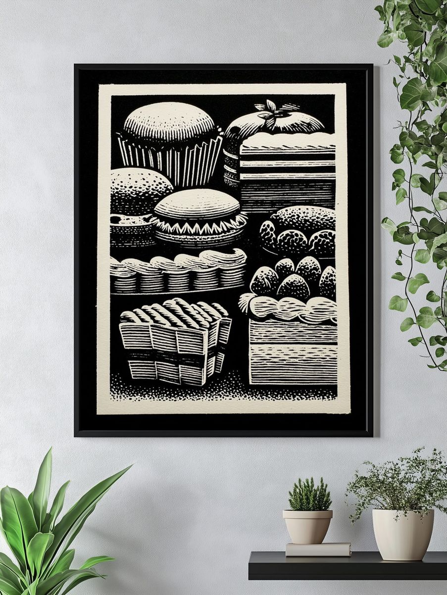 Vintage Cake Cuts Black-White Print. — room view 4
