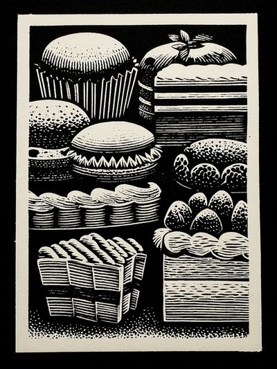Vintage Cake Cuts Black-White Print
