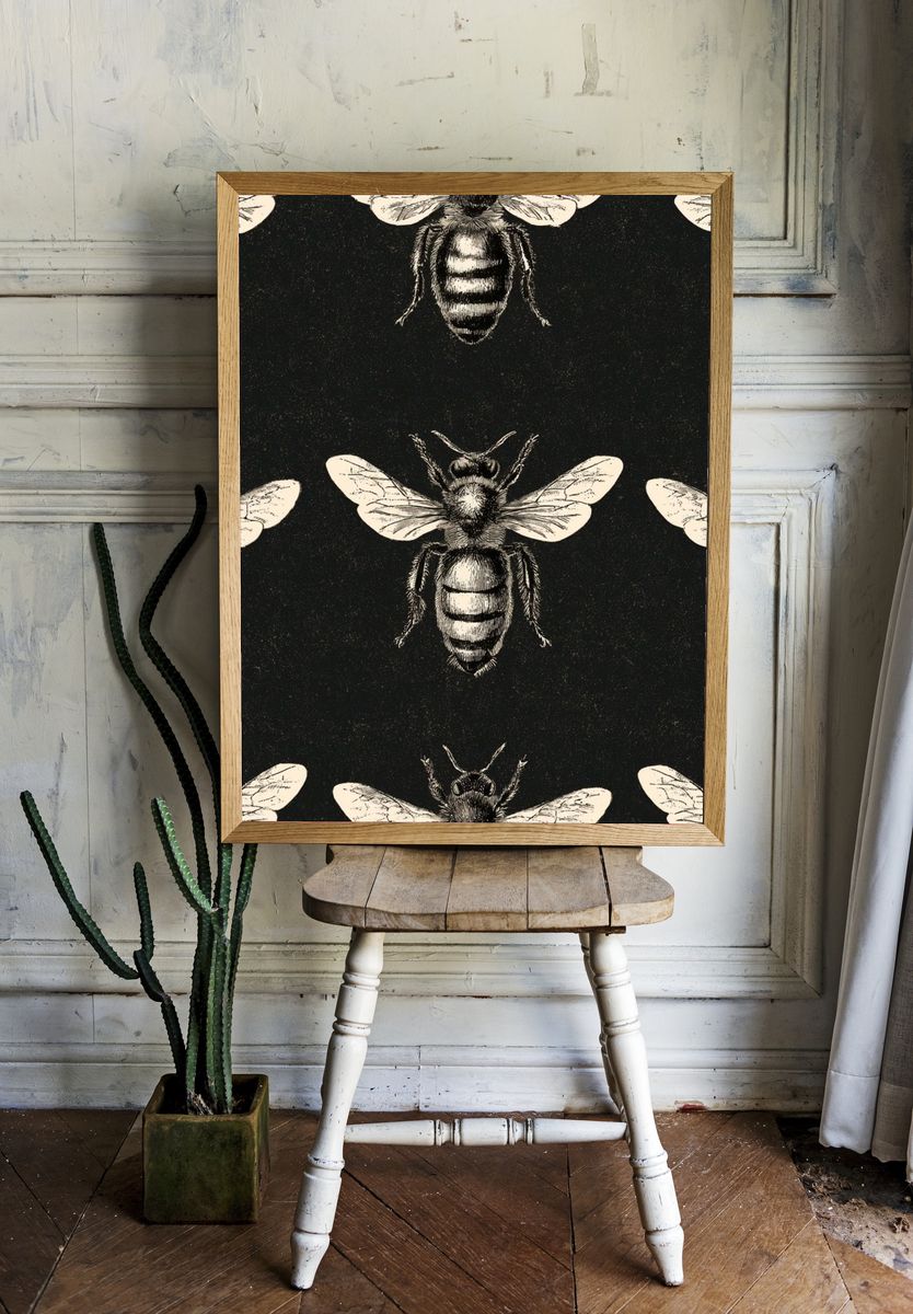 Vintage Bee Pattern Poster. room preview