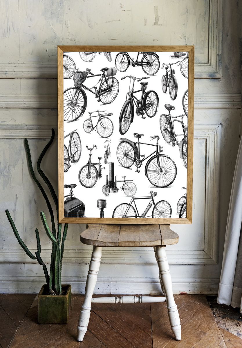 Vintage Bicycle Illustration Poster. — room view 1