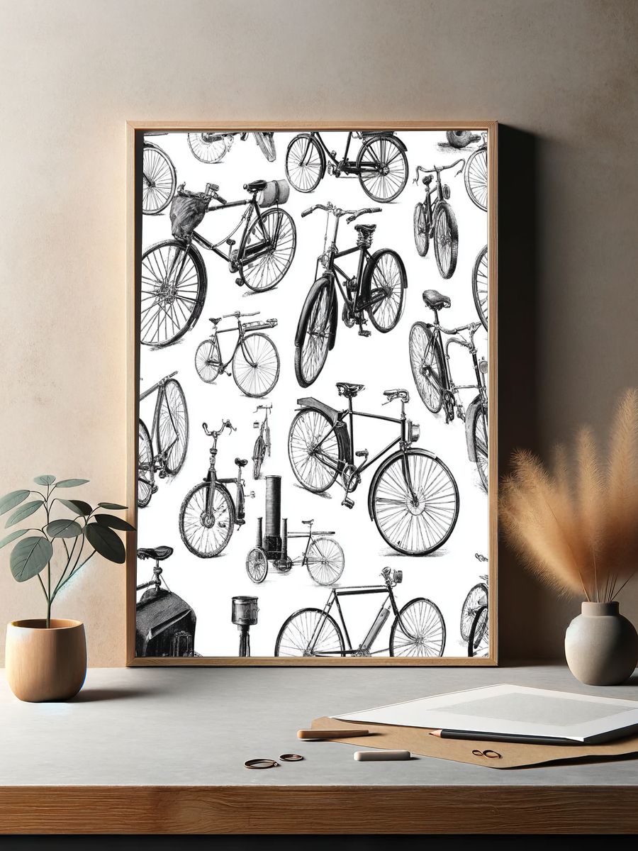 Vintage Bicycle Illustration Poster. — room view 2