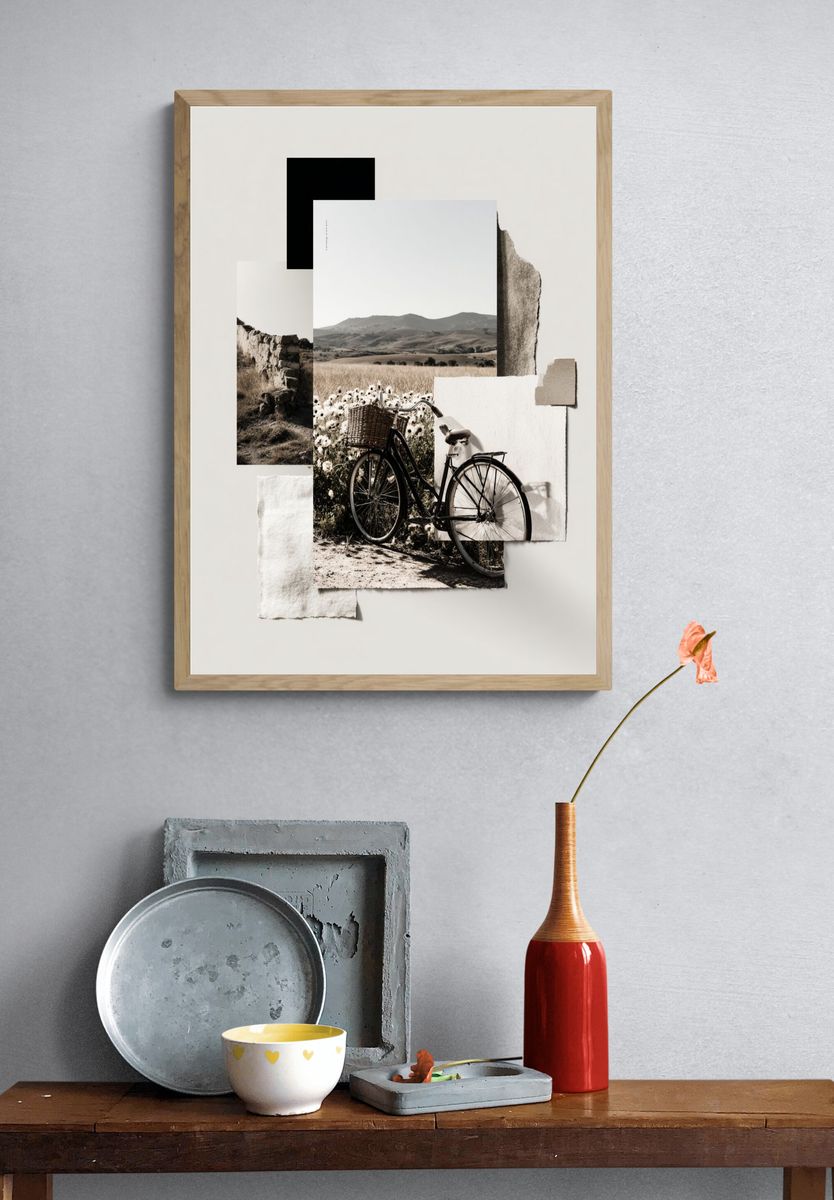 Vintage Bicycle in Nature — Minimalist Print. — room view 3
