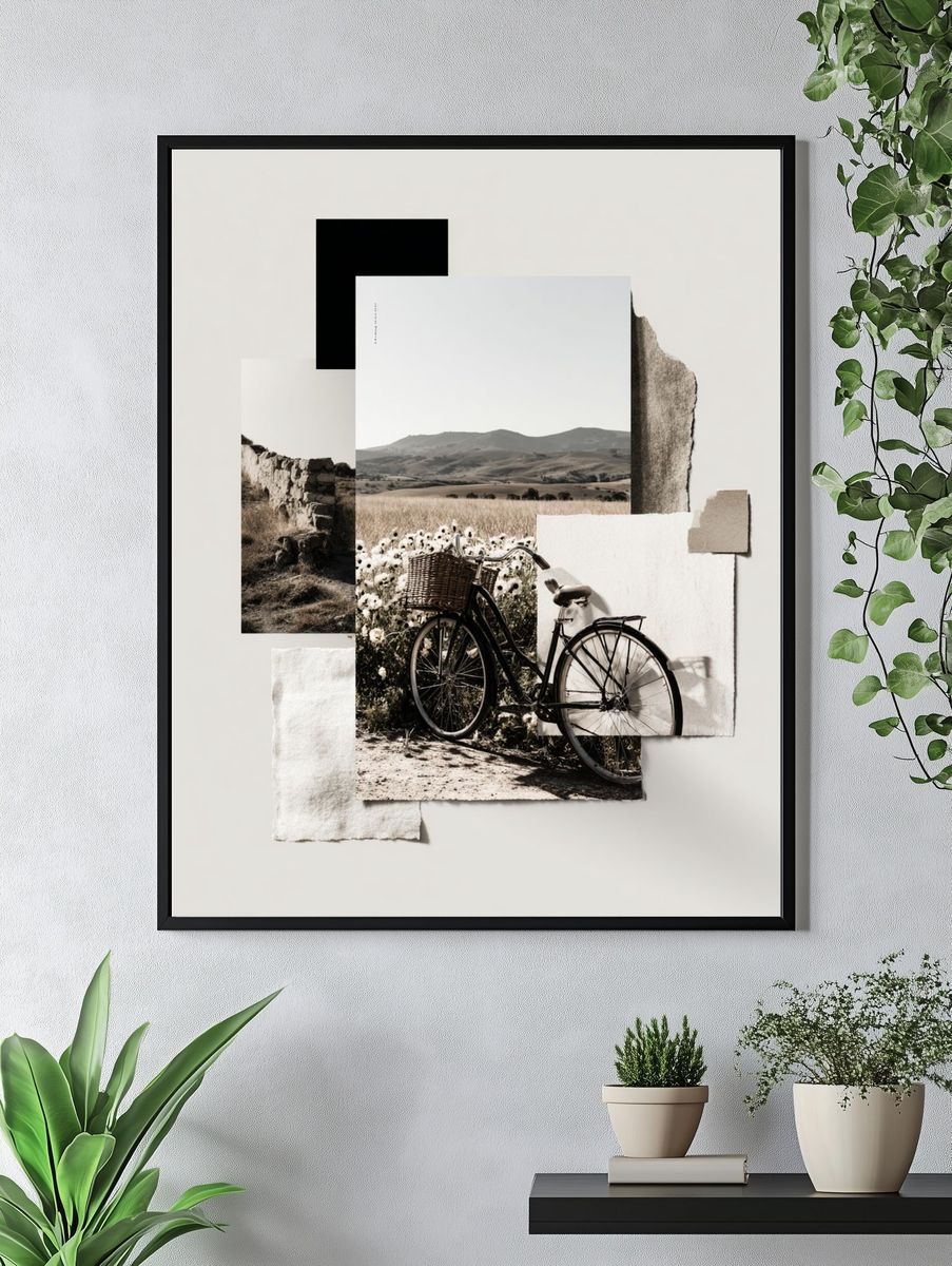 Vintage Bicycle in Nature — Minimalist Print. — room view 4