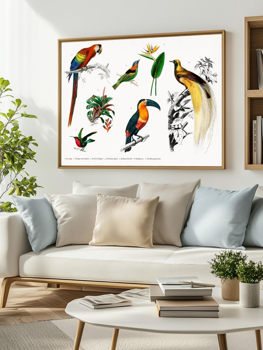 Tropical Birds and Flora — Vintage Print. — room view 2