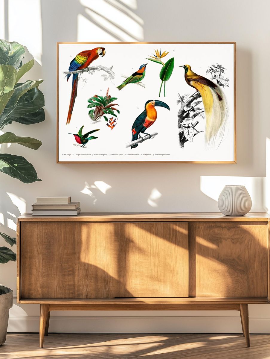 Tropical Birds and Flora — Vintage Print. — room view 3
