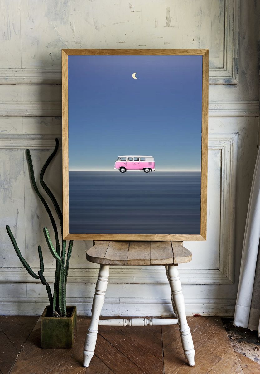 Pink VW Bus — Minimalist Print. — room view 1