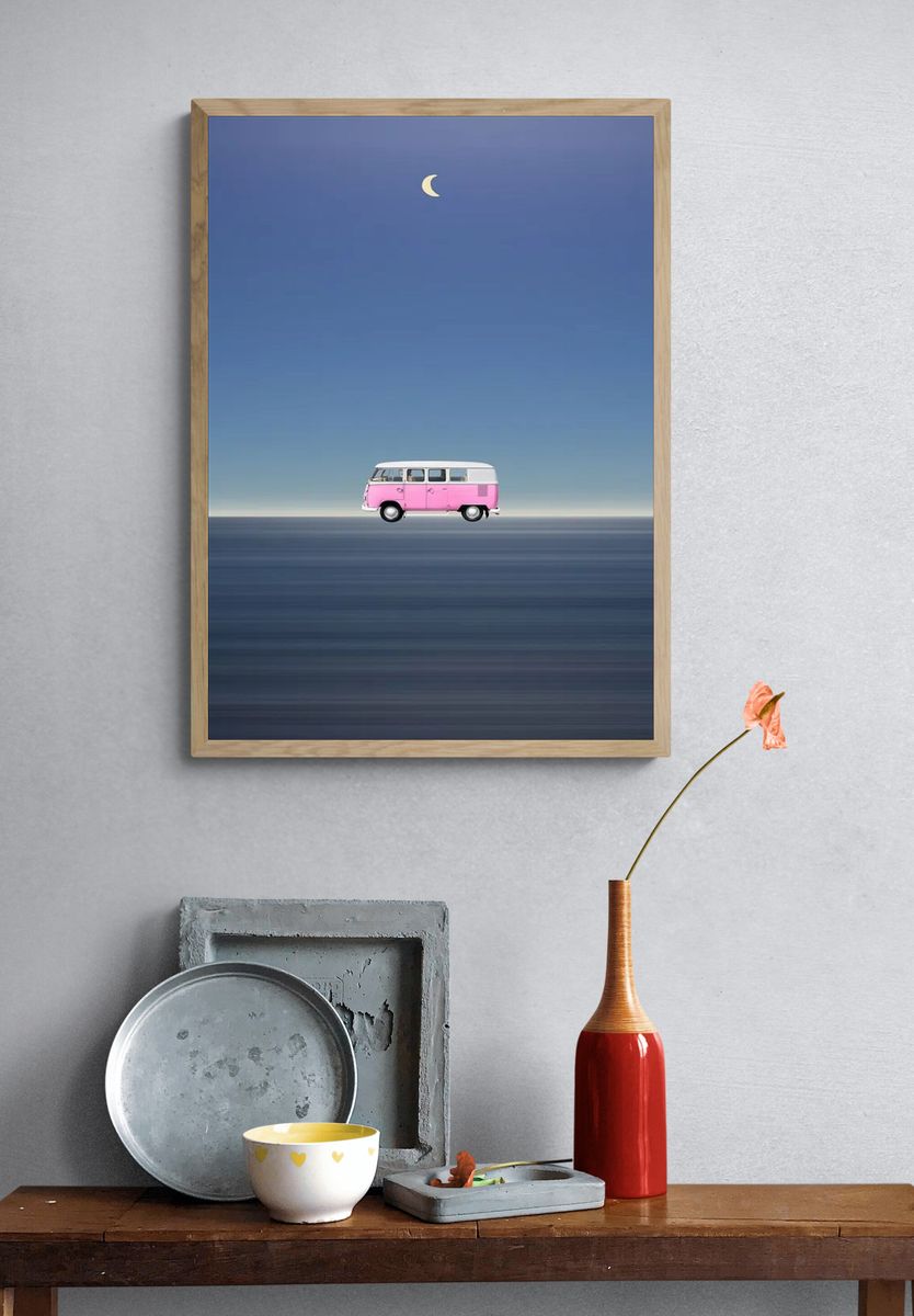 Pink VW Bus — Minimalist Print. — room view 3