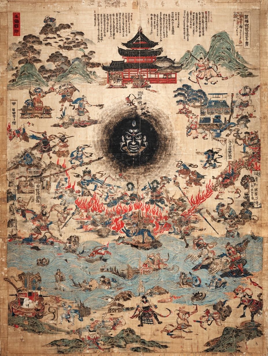 Mythical Battle Scene — Vintage Print. poster detail